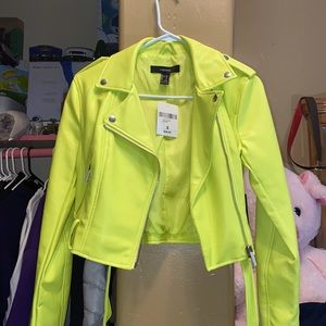 Casual Neon Green Pleather Jacket